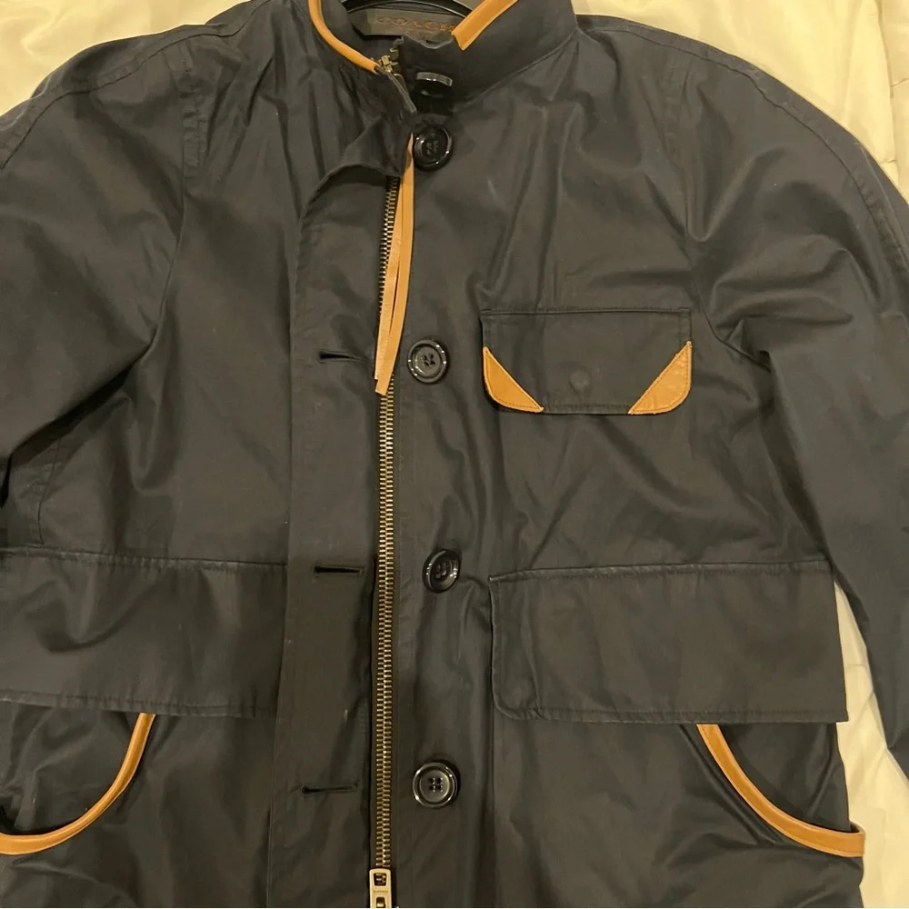 Coach New York Navy Rain Jacket with genuine leather trimming | women’s small - Picture 8 of 10